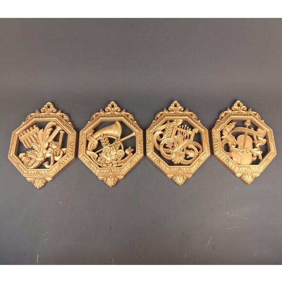 Syroco Wall Hangings Set Of 4 Musical Instruments Wall Decor Wall Art Gold Tone - Picture 7 of 11